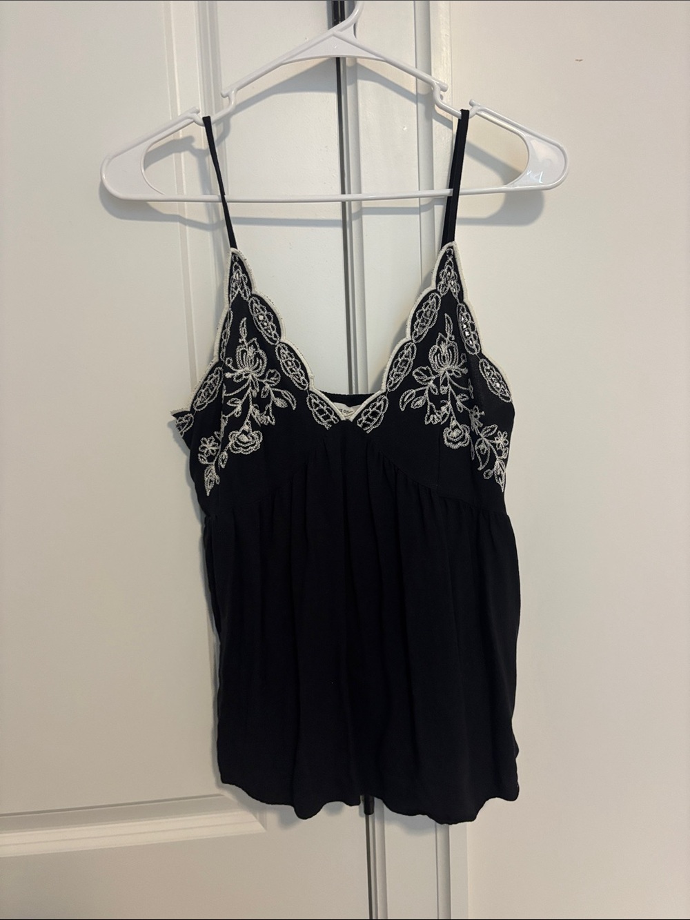 Black Embroidered V-Neck Spaghetti Strap Top
